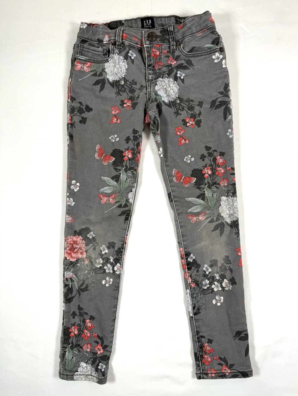 GAP Denim Girls Floral Butterfly Super Skinny Stretch Jeans Print Size 6 Regular
